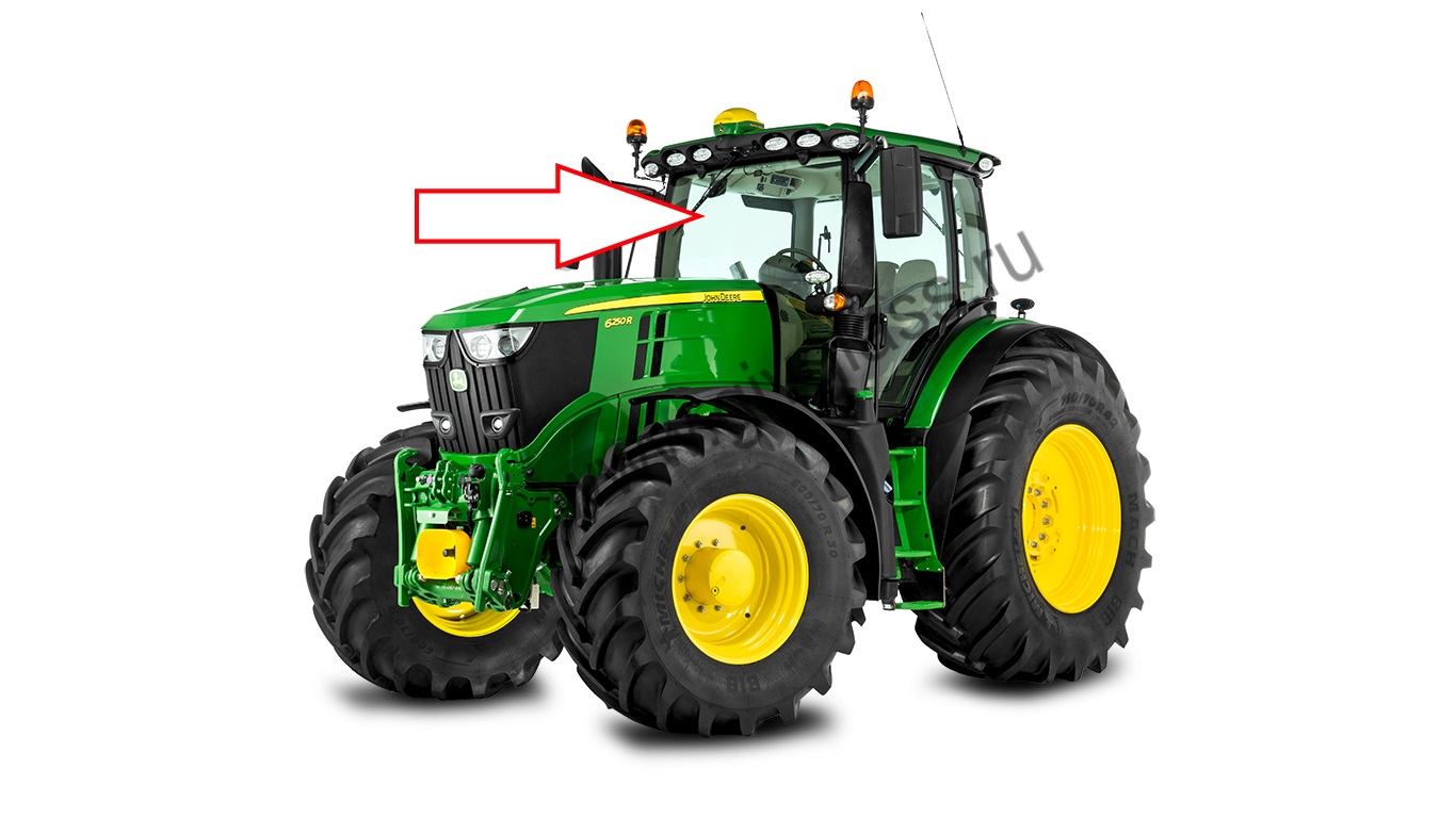 Трактор John Deere 6068 RW/ 8430 RW/ 7830 RW/ 7930 RW  - Стекло лобовое (триплекс), размер 1490 мм * 1480 мм, № R537489